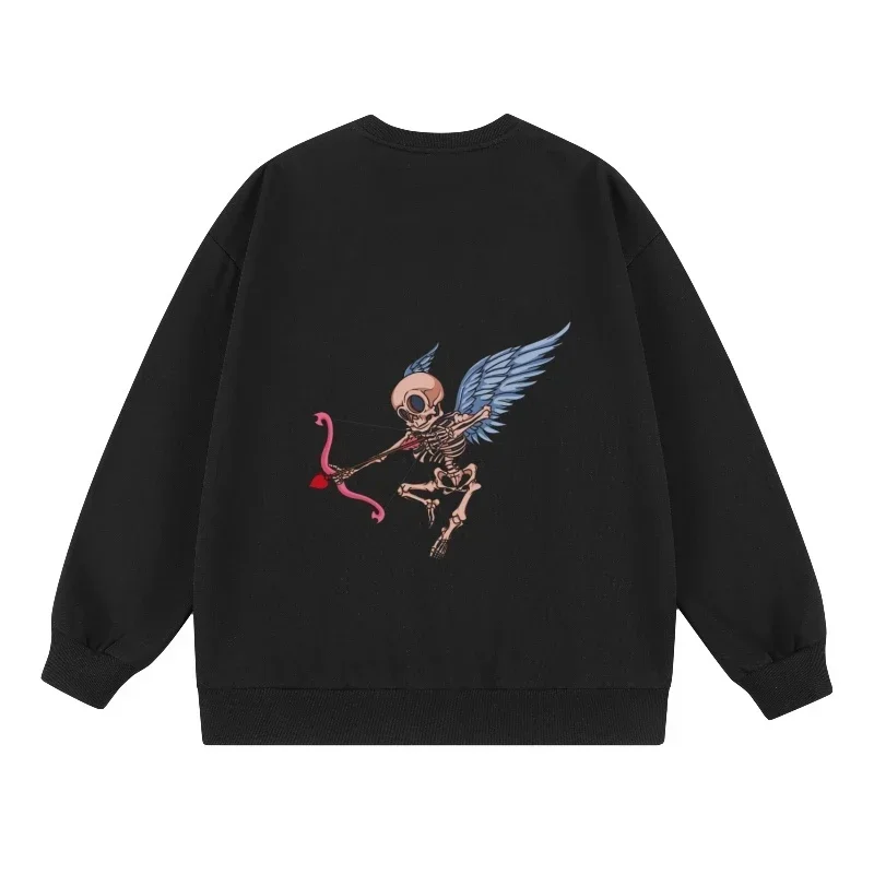 Spring Autumn Sweatshirt Skeleton Cupid Graphic Pullovers Trendy Streetwear Comfortable Loose Fit Fashion Casual Sportswear Y2K