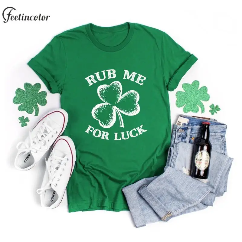 

Lucky Clover Women T-Shirt St. Patrick's Day Printing T-Shirts Fashion Casual Oversize Tee Tops Green Couple Streetwear