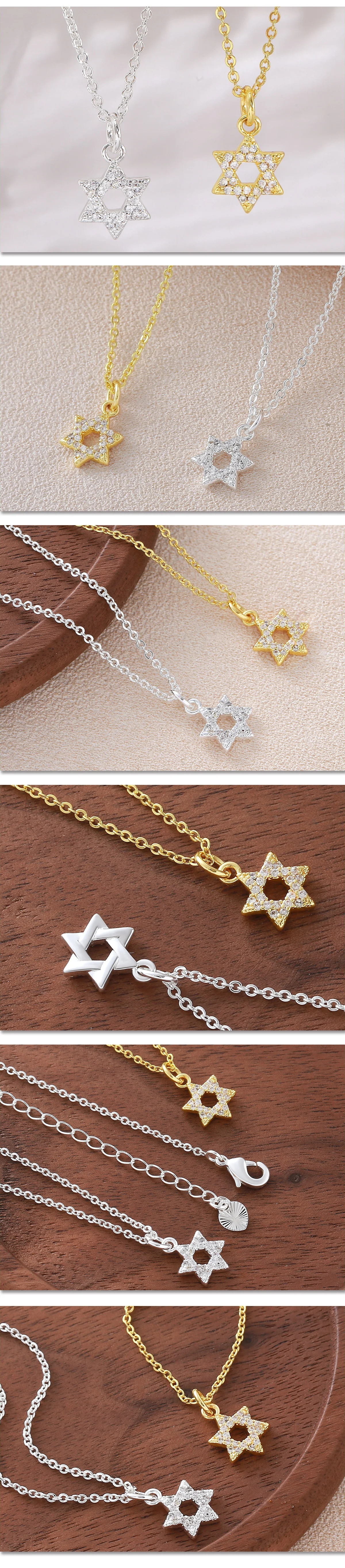 MHS.SUN Modische Halsketten mit Hexagramm-Anhänger aus kubischem Zirkon für Damen und Herren, Davidstern, vergoldete Kette, Geburtstagsparty-Schmuck – Detail 17
