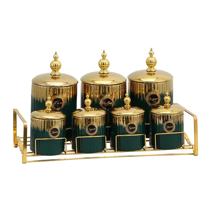 

Набор керамических банок для хранения в стиле легкой роскоши с ближневосточным полосатым узором, герметичные, для декора дома и кухни, большой емкости