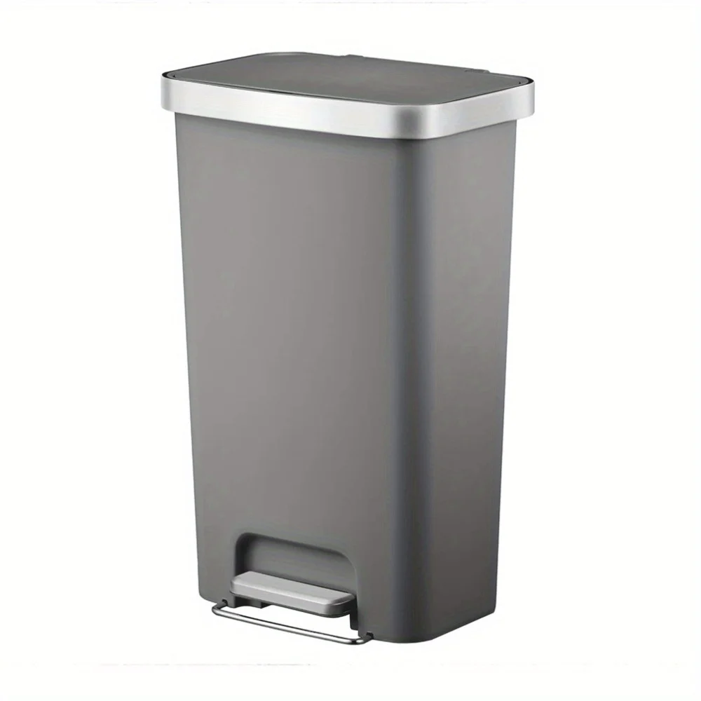 

11.9 Gallon Gray Plastic Kitchen Step Trash Can Pedal Garbage Bin with Lid for Home