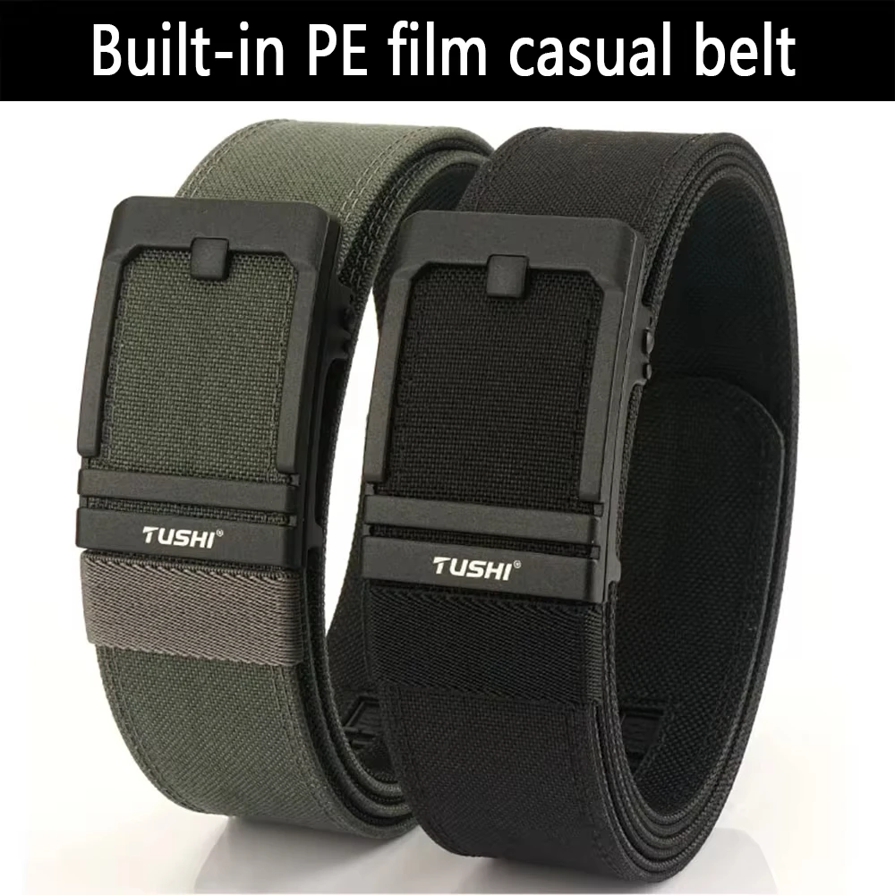 TUSHI Brand 4.3 Wide Thickened gun hanging double-layer nylon cloth belt versatile casual outdoor tactical automatic buckle mens