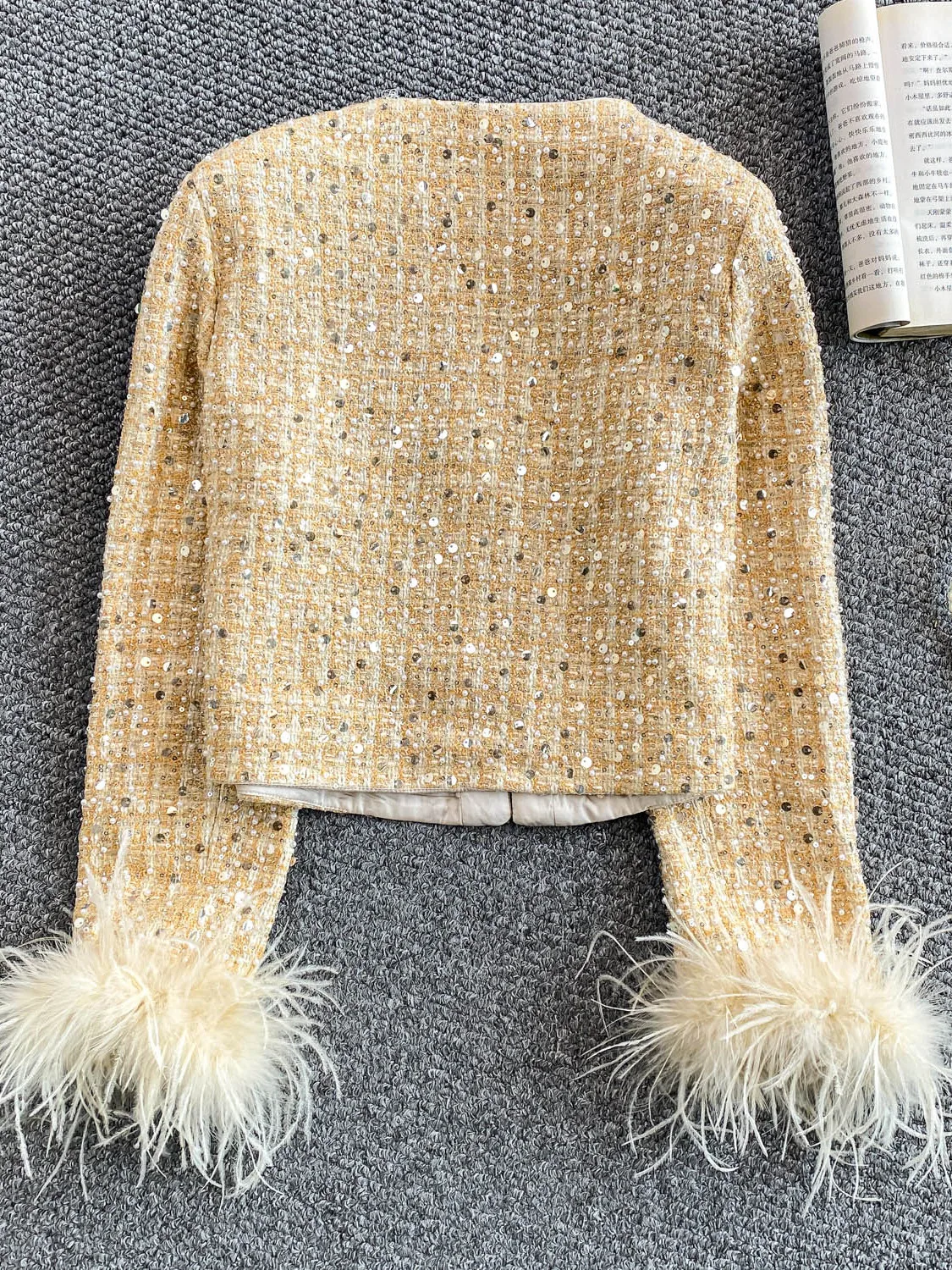 

Ele European Sle Beaded Long Sve Women's Jaet Luxury Sequin Patchwork Heavy Embelliment Outerwear Coat