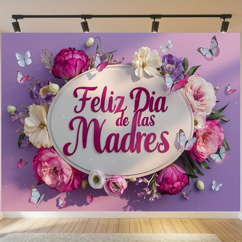 Ein buntes Rosen- und Schmetterlings-Partybanner – für Muttertag, Geburtstag, Hochzeit, leuchtende florale Wanddekoration aus Polyester