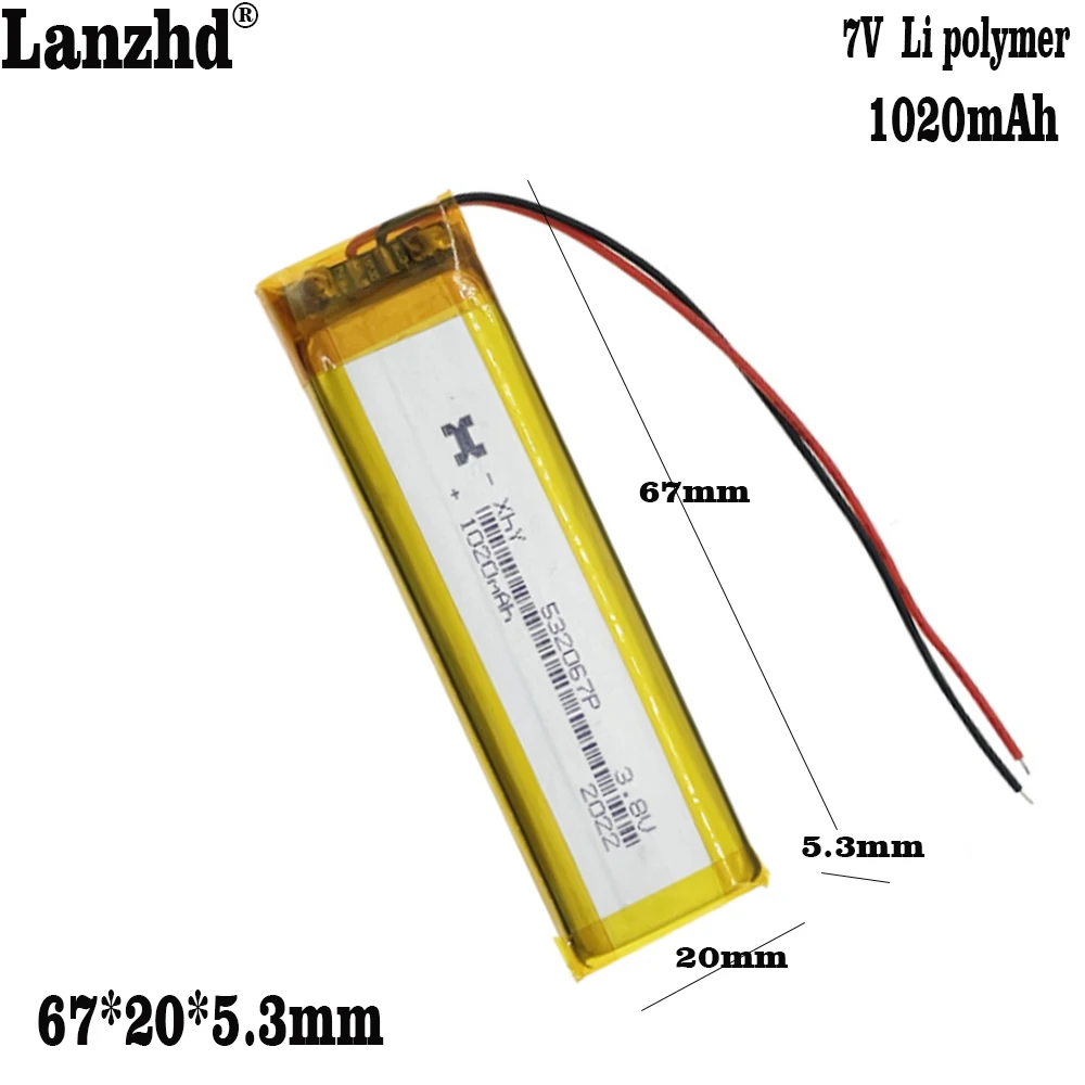 3.7v Li Lithium 1020MaH  polymer battery 532067 For point reading pen battery cabinet light LED kitchen cabinet Closet light