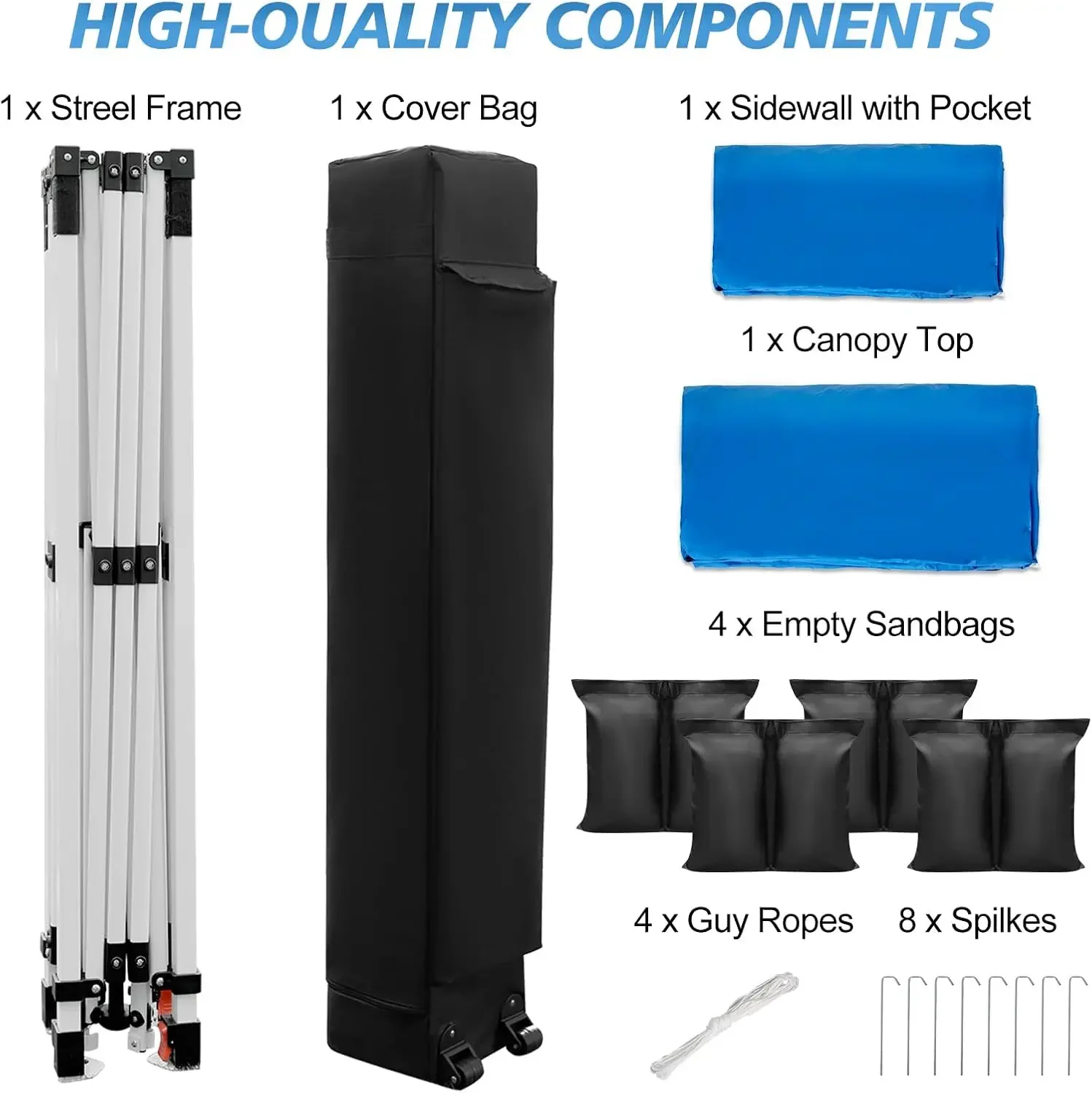 Barraca pop up dossel 10x10, configuração push-up de um botão, barraca pop up com 1 parede lateral e 6 bolsos, altura ajustável portátil instantâneo