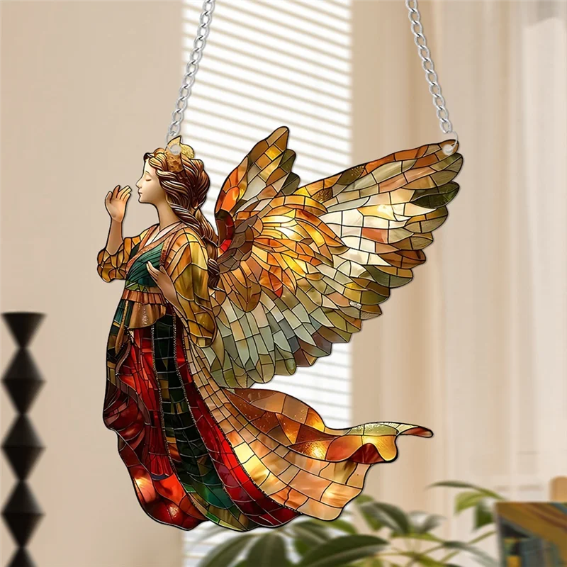 N96R Christmas Angel Sun Catcher Acrylic Window Decoration Balcony Garden Hanging Sign