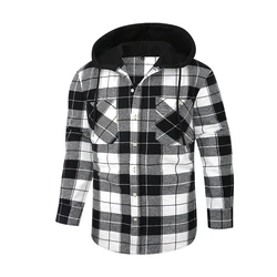 USA size fashion plaid Hooded clothing long-sleeve shirts for men soft casual soft designer streetwear tops trend plaid shirt