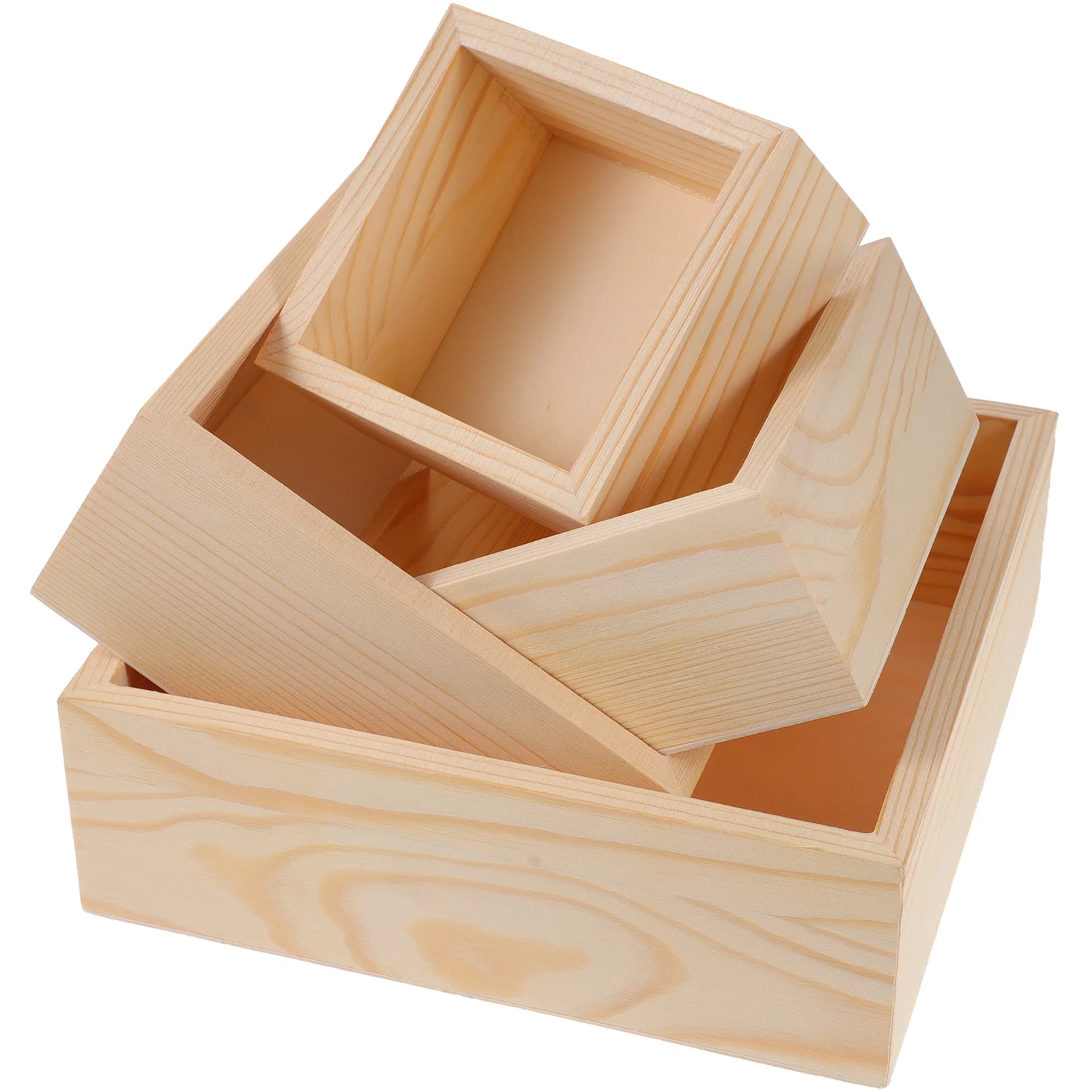 

4pcs Wooden Boxes Square Containers Craft Storage Small Gift Jewelry Holder Vintage Home Decor Easy Use