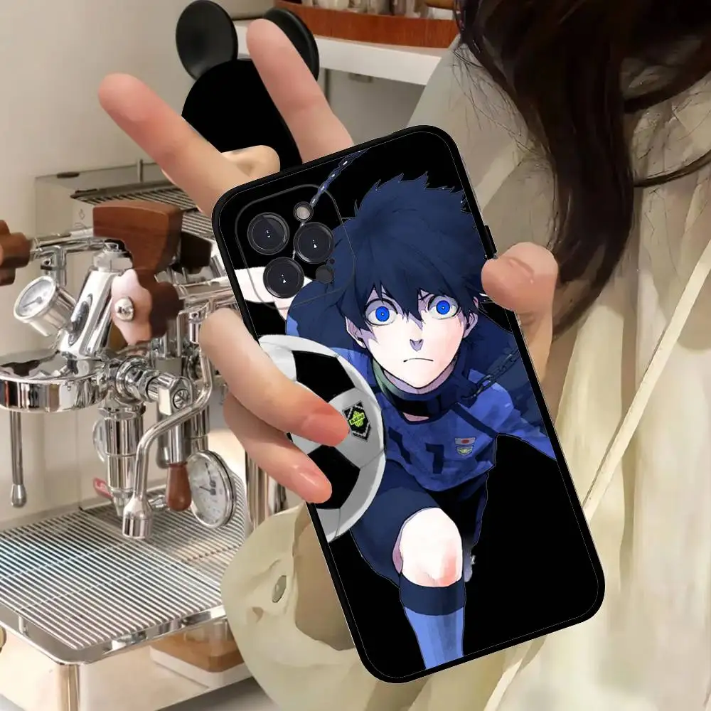 Cool B-Blue L-Lock Anime Black Silicone TPU Phone Case For Iphone 11 12 13 14 15 16 17 Pro Max Plus
