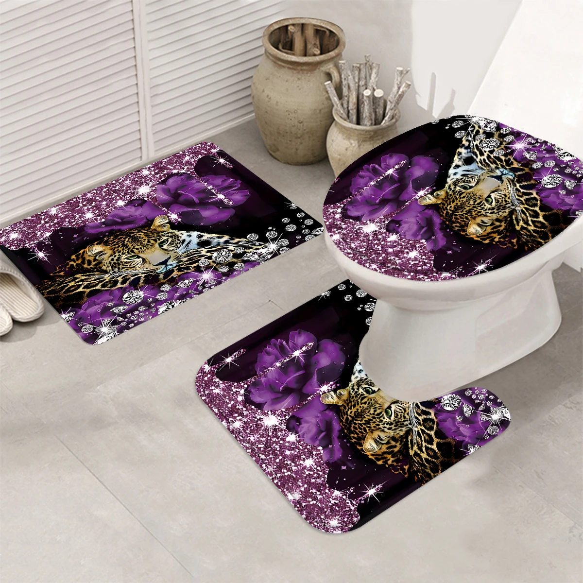 1/4 Piece Shower Curtain Set, Waterproof Bathroom Partition Curtain with Hooks, Anti-Slip Bath Rug, U Shape Mat, Toilet Seat Cov