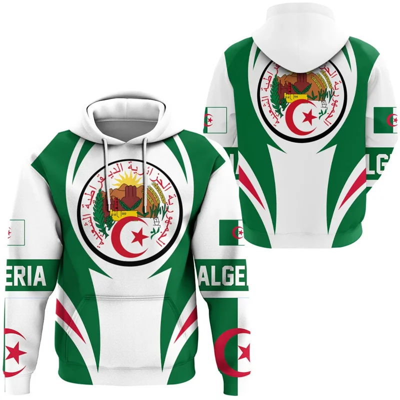 Algeria Flag 3d Print Hoodie For Men African Long Sleeve Graphic Hoodies Street Sports Oversized Pullover Hoody Swearshirts