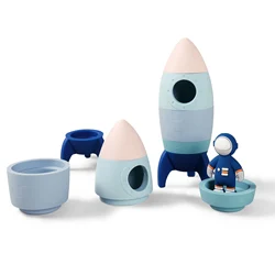 Baby Stacked Silicone Rocket Soft Building Block Toy Baby Teething Toy Astronaut Toothbrush Baby Room Decoration Gifts For Baby