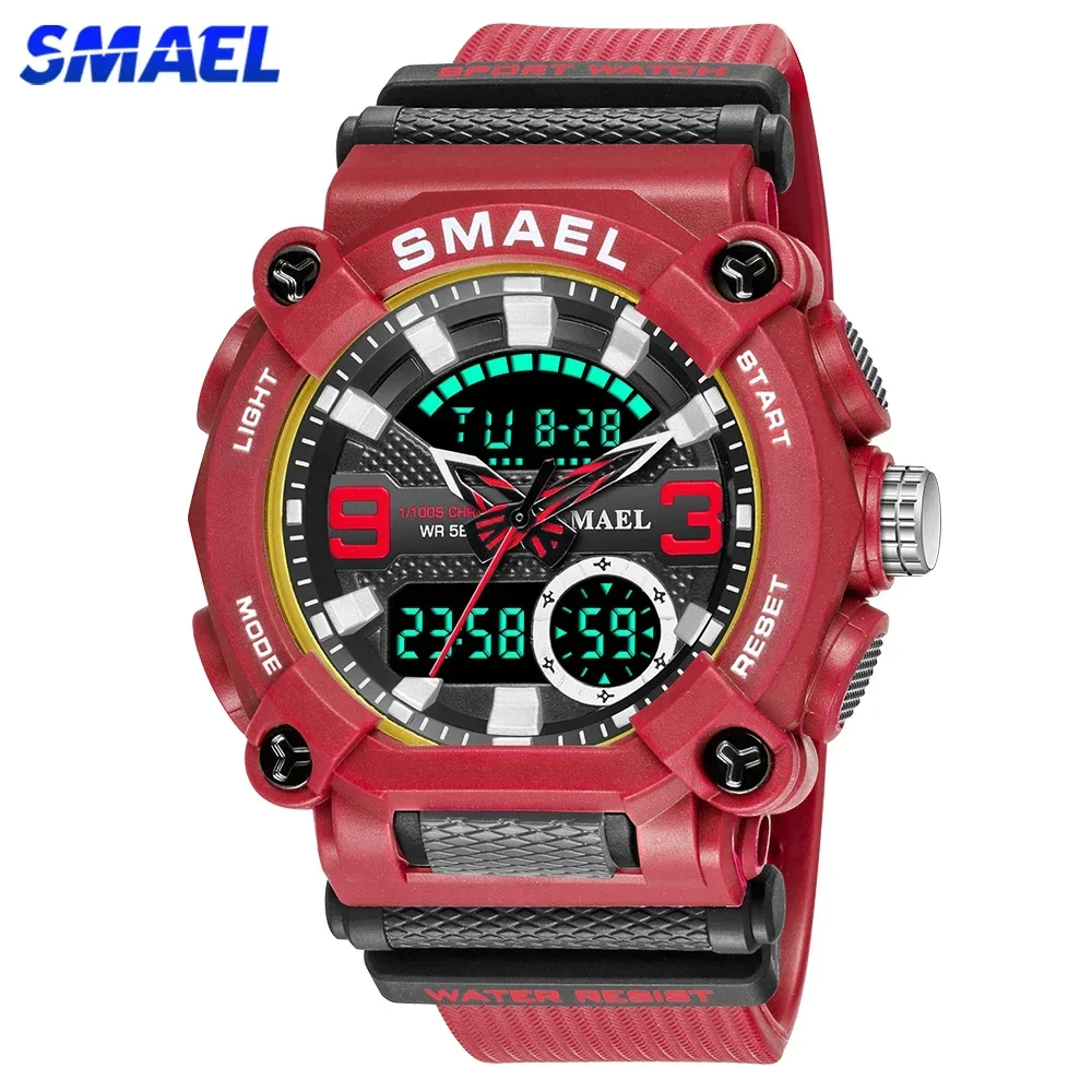 SMAEL Men Sports Watches Luxury Brand Military Waterproof Digital Quartz Watch Mens Dual Display Date Alarm Stopwatch Wristwatch