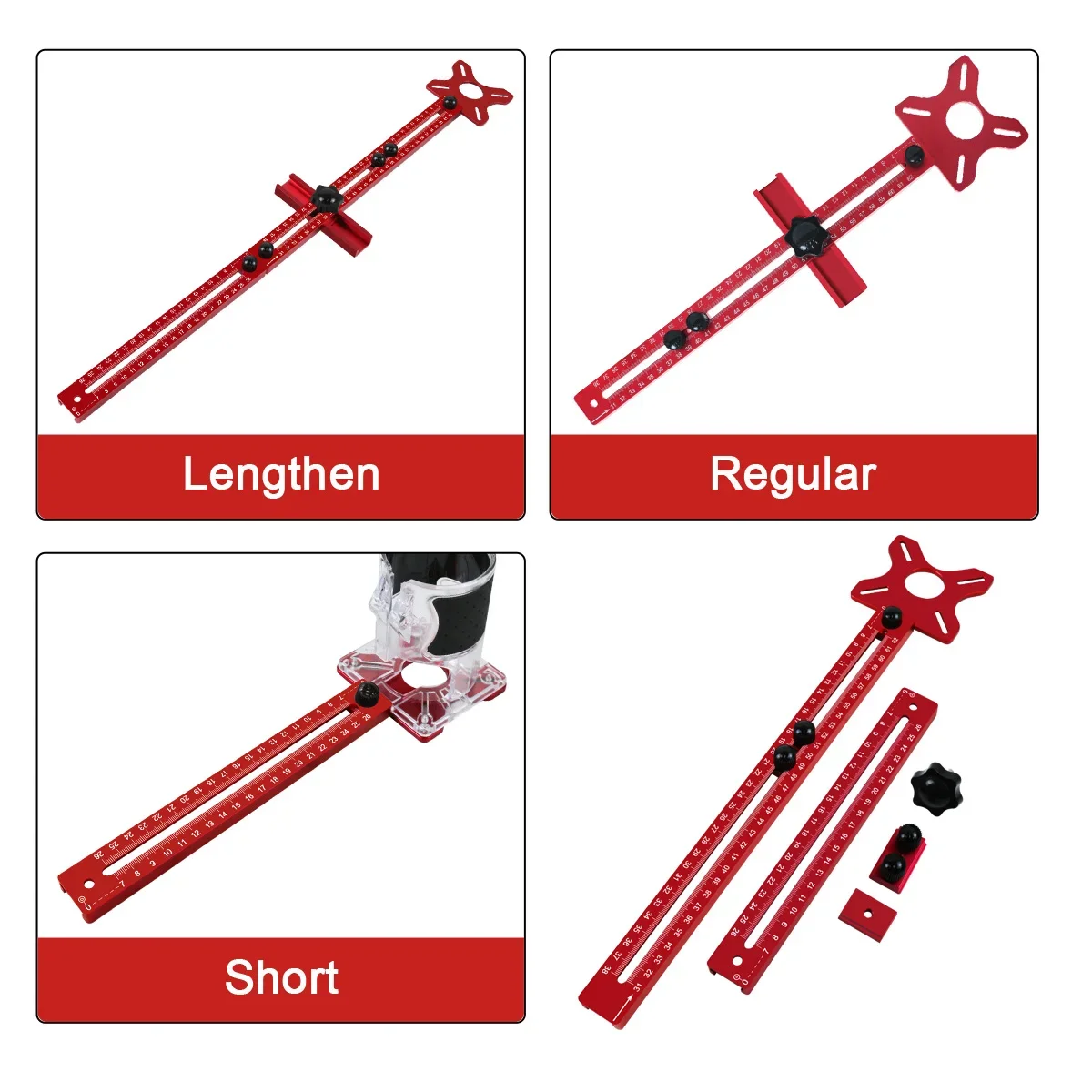 Extended 3-in-1 Aluminum Router Milling Groove Bracket Jig for Woodworking 9-61cm Radius Circle Cutting Cabinet Hardware Tool