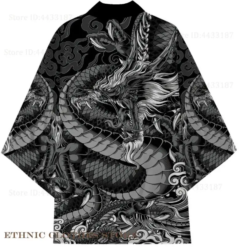 كبيرة الحجم 3XL 4XL 5XL ثوب الكيمونو الياباني سترة التقليدية الرجال الساموراي تأثيري حلي النمط الصيني طباعة التنين يوكاتا هاوري #2