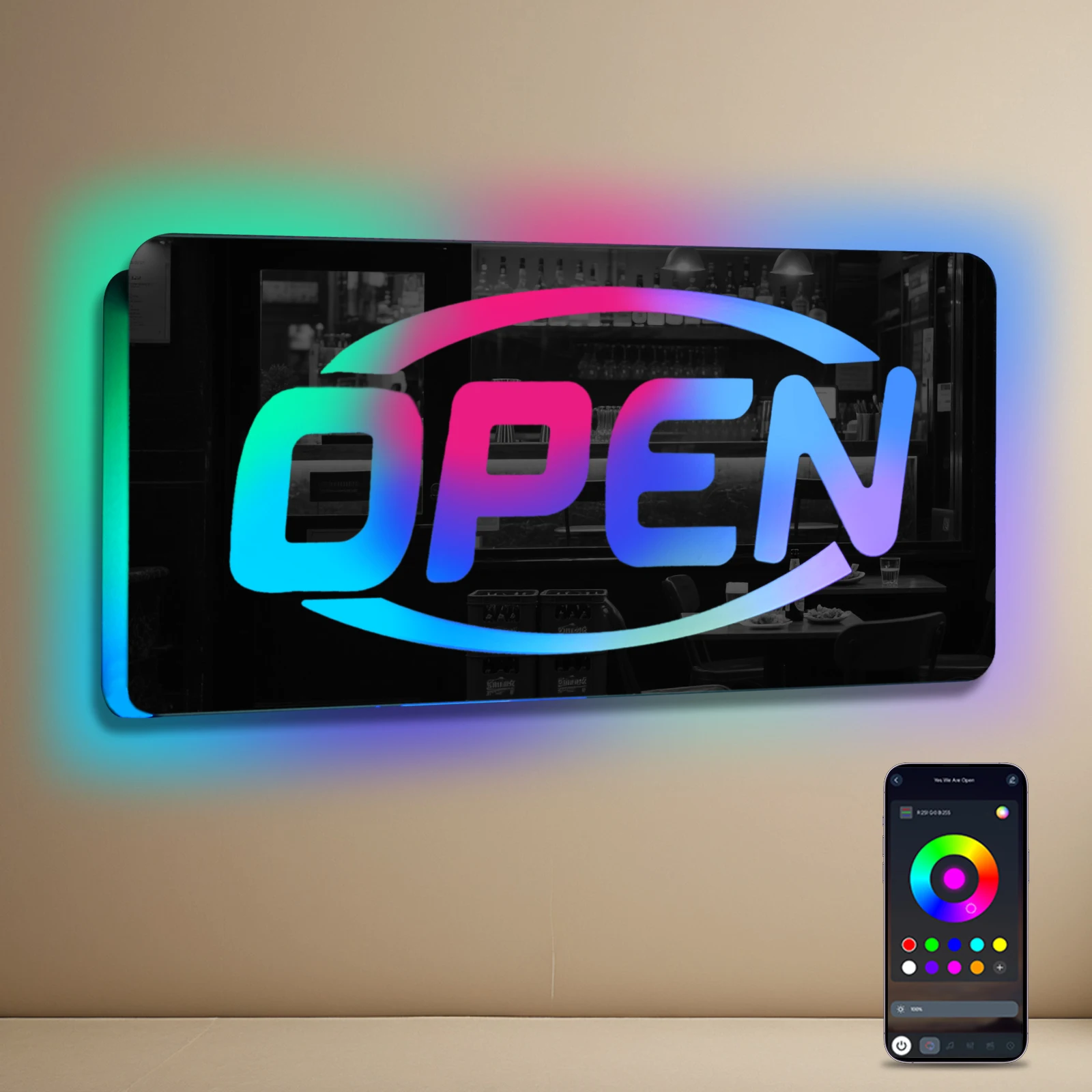 

Open Neon Signs Mirror Version Decor 5/12V USB Colorful With Dimmable Switch For Hotel Restaurant Bar Shop Hotel Bar Wall Decor