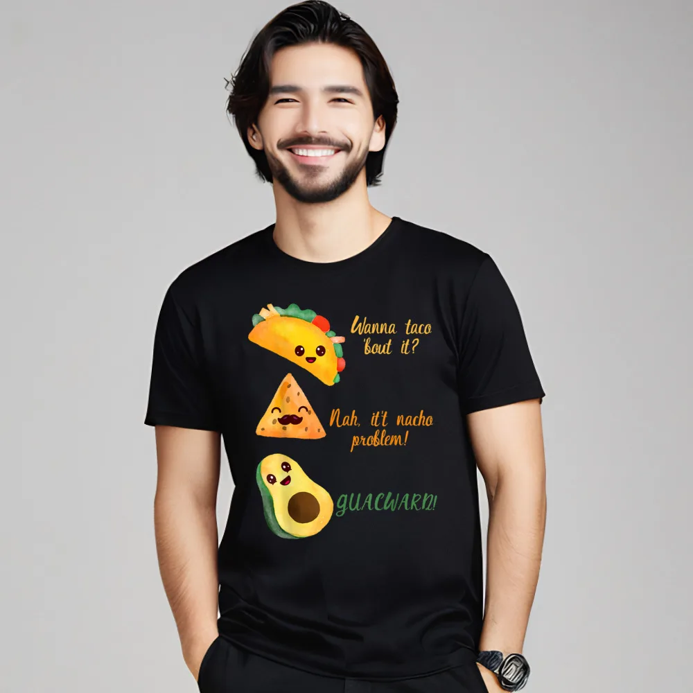 Graphic 365 Wanna Taco Bout Combed cotton Tops Tees for Men Graphic Tshirts Casual Discount O-Neck Tee Shirt Short Sleeve