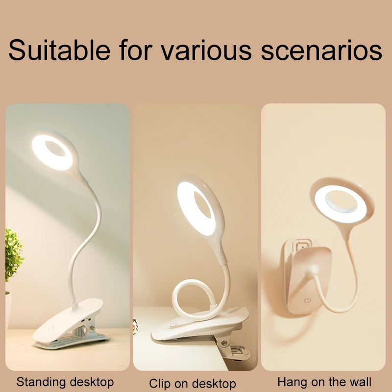 LED Desk Lamp Clip on Type USB Charging With Built In Lithium Battery Touch Dimming Student Learning Reading Table Lamp