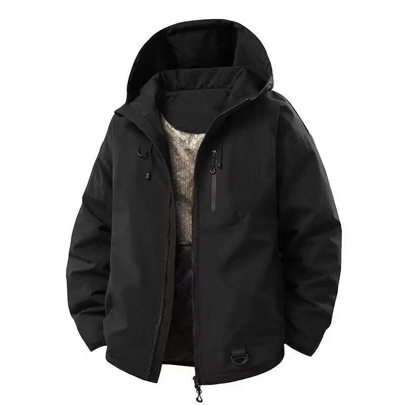 Men's Hooded Padded Jacket Water Resistant Windproof Warm Quilted Coat Contrast Zipper Outdoor Thick Thermal Parka Winter Casual