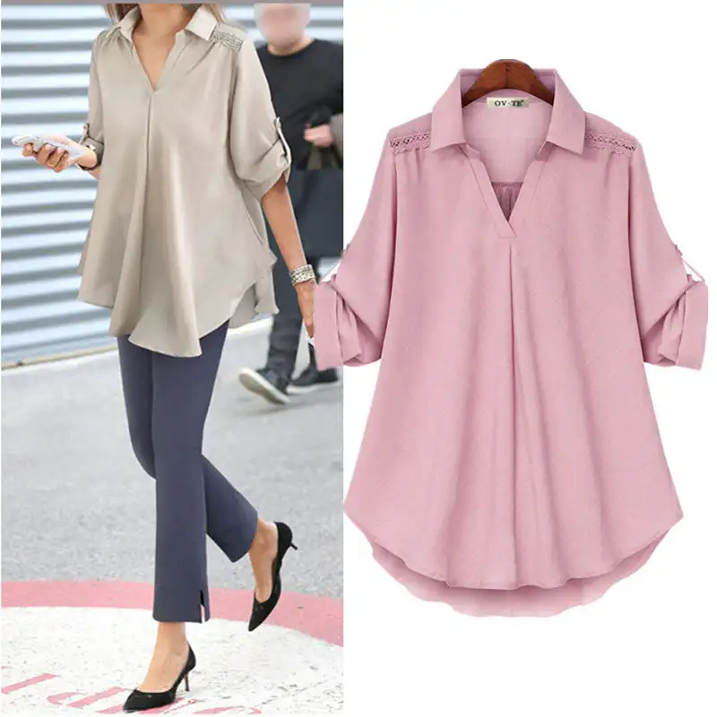 

Street Fashion Women's V-neck Casual Loose Comfy Shirt ashion Loose Long Sleeve Tops Casual Office Ladies All Match Shirts