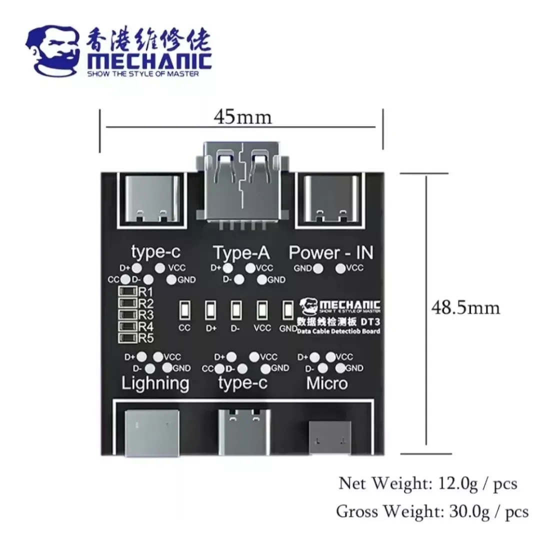 MECHANIC DT3 Usb Cable Tester Data Cable Detection Board For iOS Android Type-C Short Circuit On-Off Switching Test Board Tool