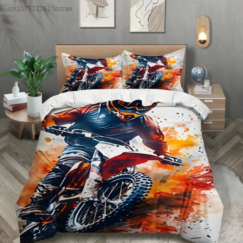 3pcs Motorcycle Racing Bedding Sets 3D Printed Motocross Rider Duvet Cover Sets With Pillowcases No Filling - view 2