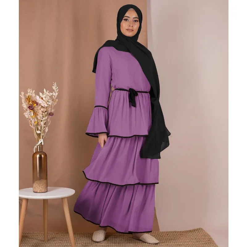 

Eid Abaya Islamic Clothing Maxi Dress Slim Fits Elegants Cake Muslim Dress Women Arab Long Sleeve Ruffle Stitching Caftan Abaya