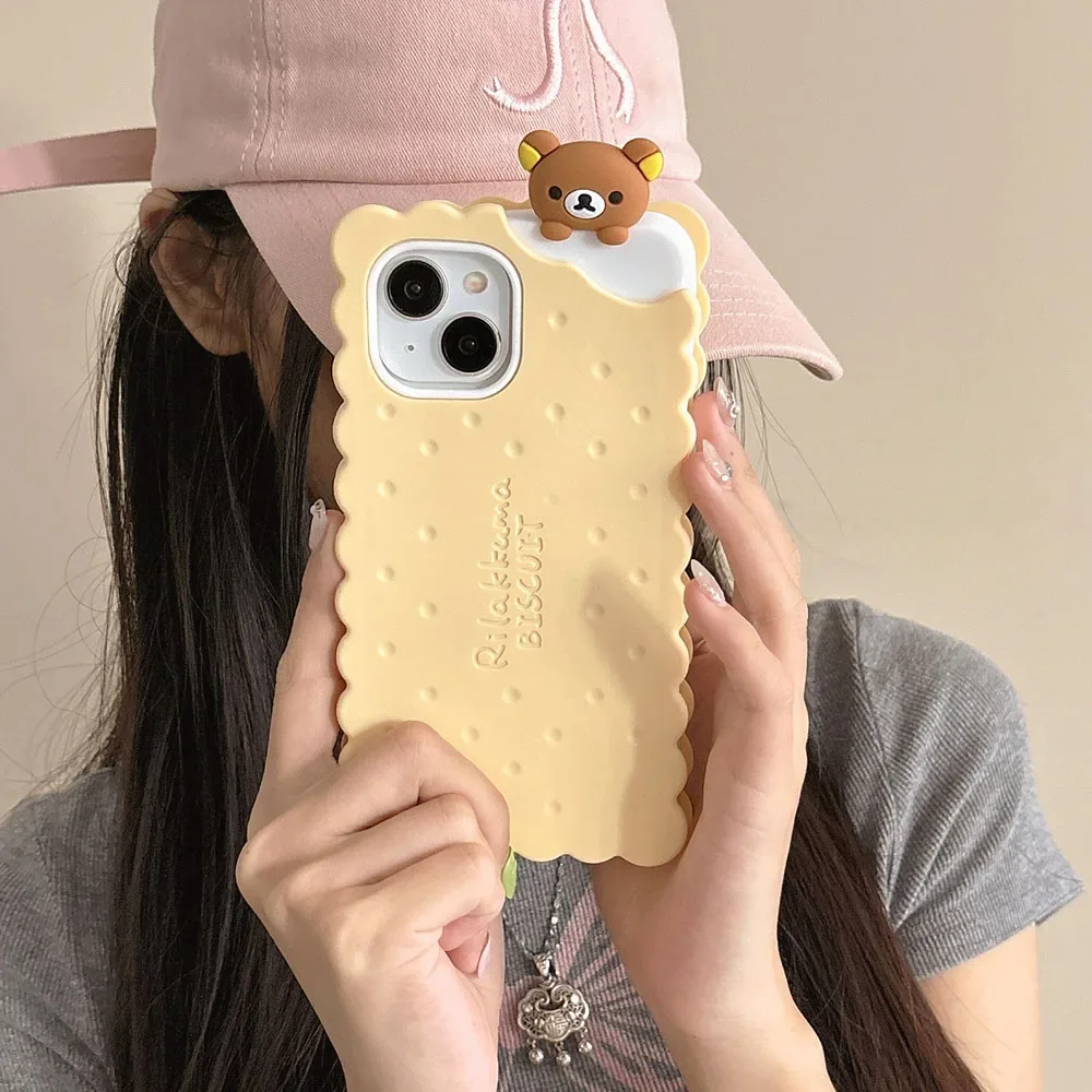 Japan INS Sandwich Biscuit Tide Bear Soft Silicone Phone Case For iPhone 16 15 Pro Max 14 13 12 Pro Max 11 Shockproof Soft Cover