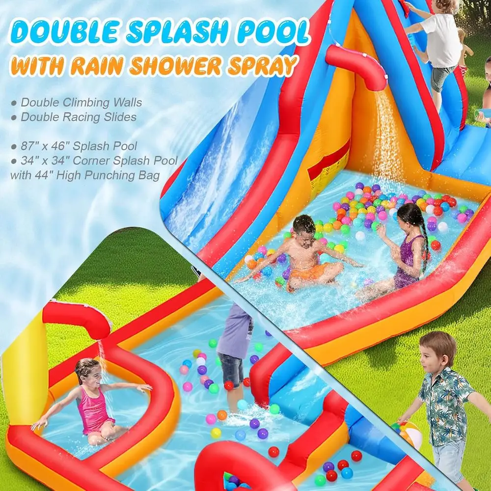 Corso di ostacoli con scivolo d'acqua a doppia corsia Iatable per cortile dei bambini Parco acquatico grande da 18'x14', acque extra lunghe da 15 piedi