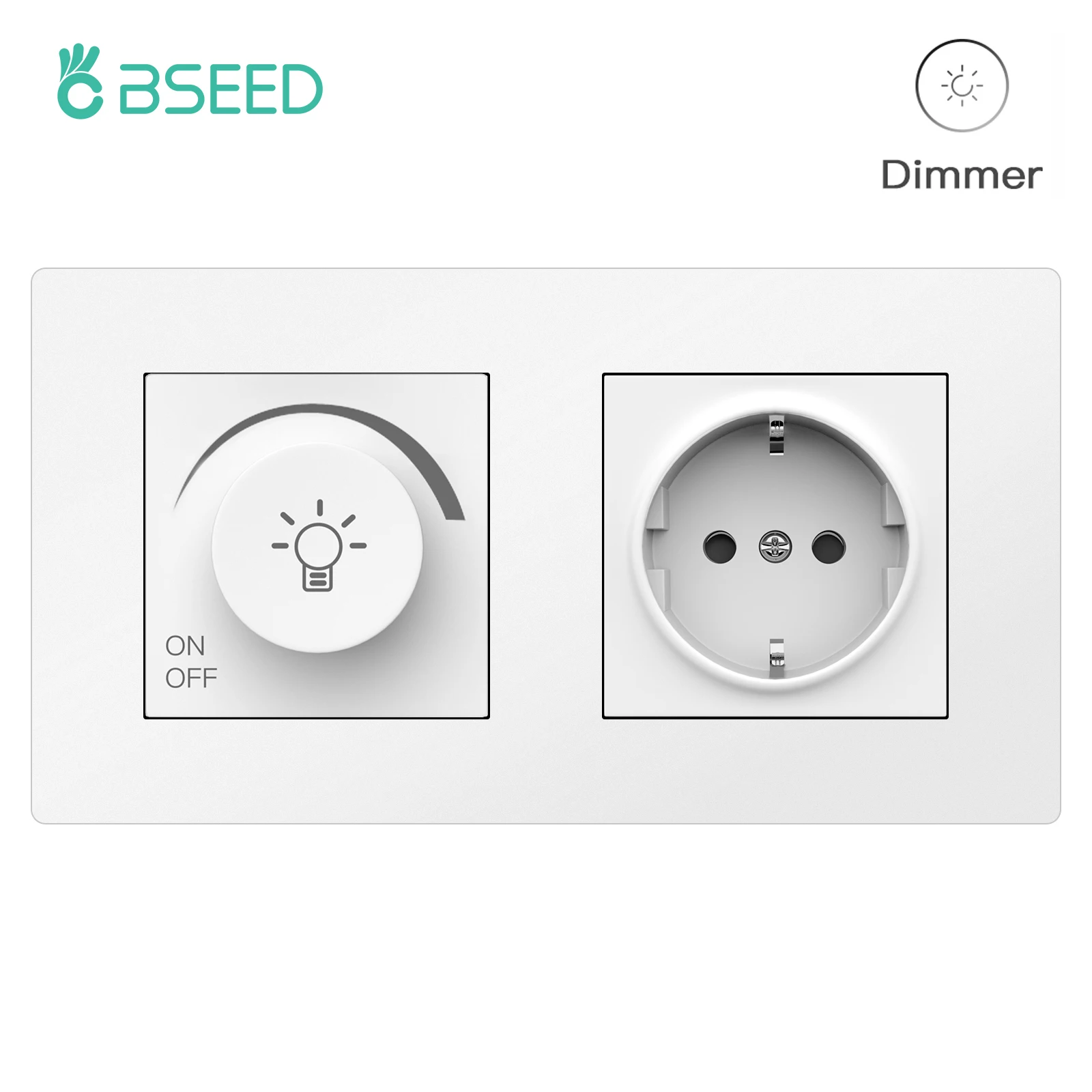BSEED Dimmer Light Switch Rotary Knob Switch With Wall Socket USB Type-C Outlets Switch ON OFF Frame 220V