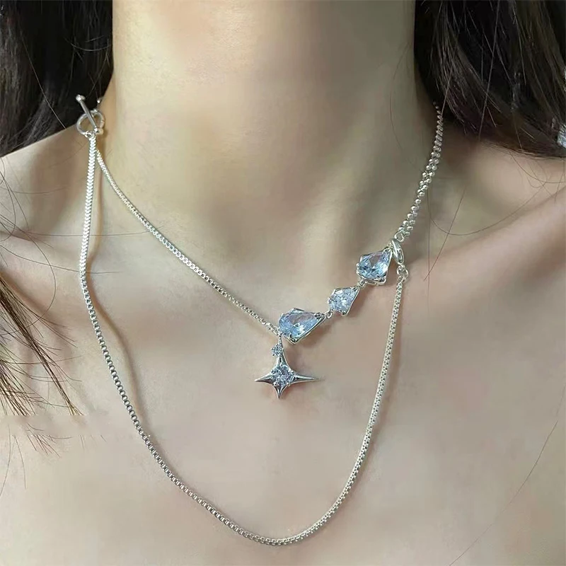 Light Luxury Zircon Water Drop Necklace for Women Girls Simple Versatile Pendant Fine Jewelry Birthday Gifts