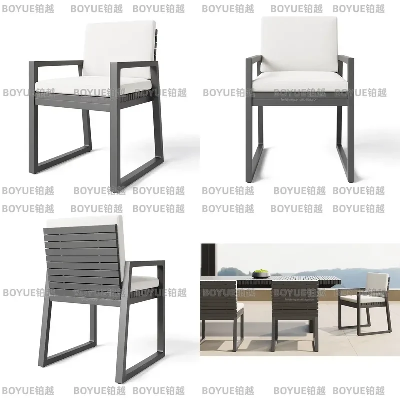 Waterproof Aluminum Outdoor Dining Chair Curved Backrest Garden Furniture with Cushion Patio Stackable Seat for Yard Deck