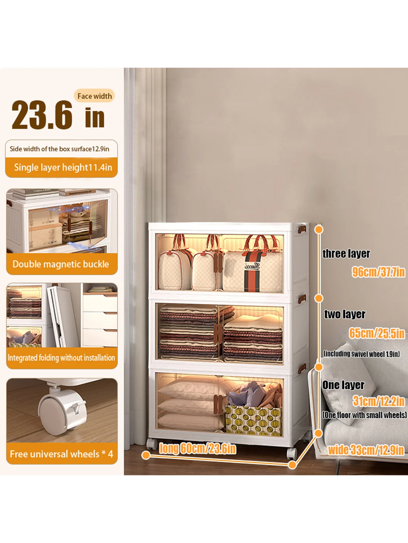 منظم صندوق تخزين بلاستيكي مكون من 3 طبقات مقاس 60 سم، صندوق تخزين قابل للتكديس، صندوق تخزين مغطى، منظم حاوية تخزين للمطبخ #2