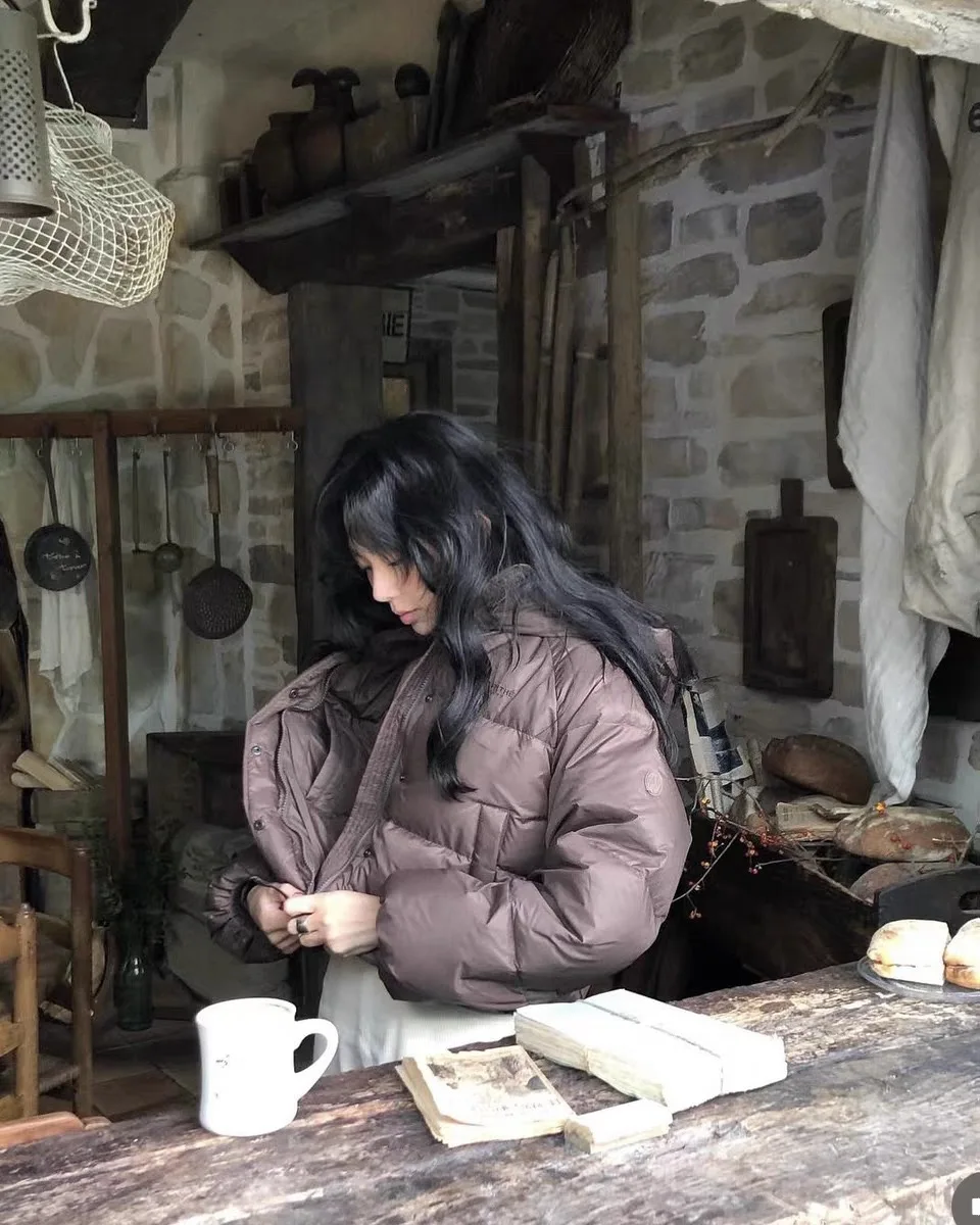 プレミアム秋冬ブラウンフード付きダウンジャケット PREON ワークウェア マリテ スレ レディース ファッション 通勤 防風 レギュラー スベ ロング...