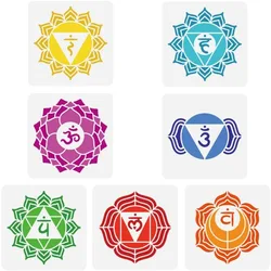7 Pcs Human Chakra Symbols Painting Stencil 5.9 Inch Reusable Mandala Flower Spraying Stencil Yoga in Chakra Stencil Large