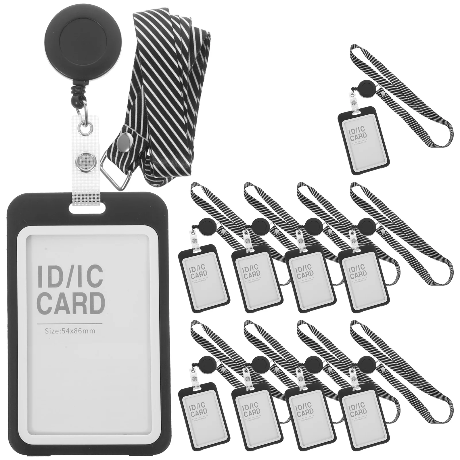 

10 set ID Badge Holder Set Easy-Pull Button Card Sleeves Lanyard Compatible Clear Reusable Transparent Badge Sleeve for Office