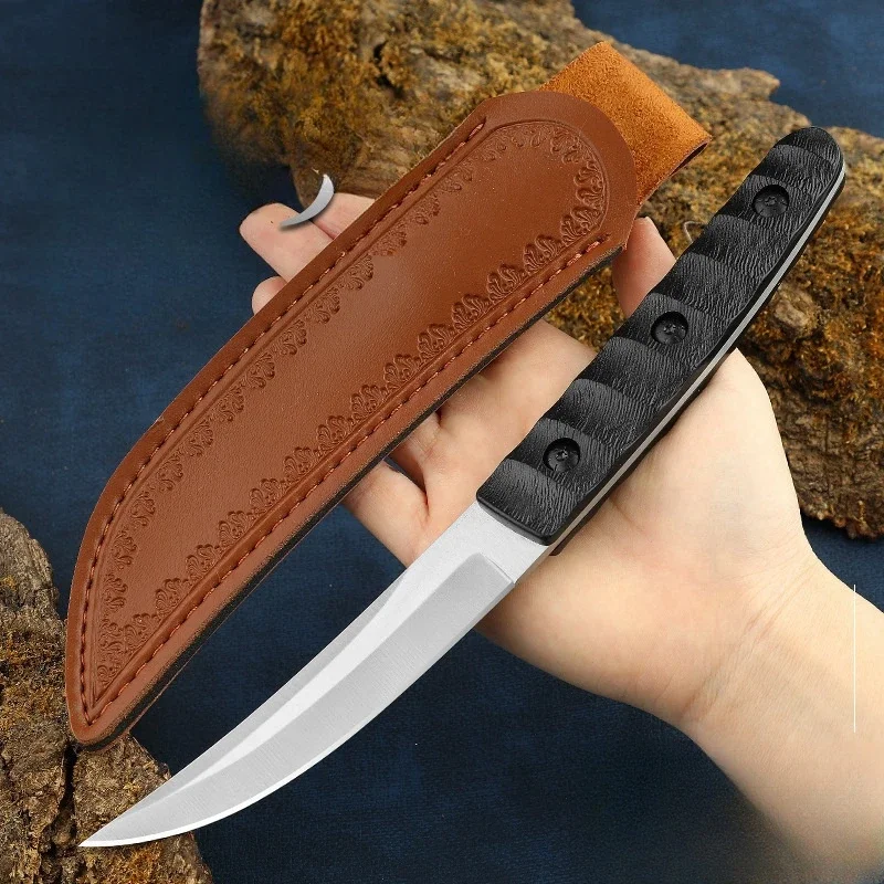 

Stainless Steel Outdoor Straight Knife Wilderness Survival Knifes Self-defense Mini Meat Eating Knife Camping Portable Knife