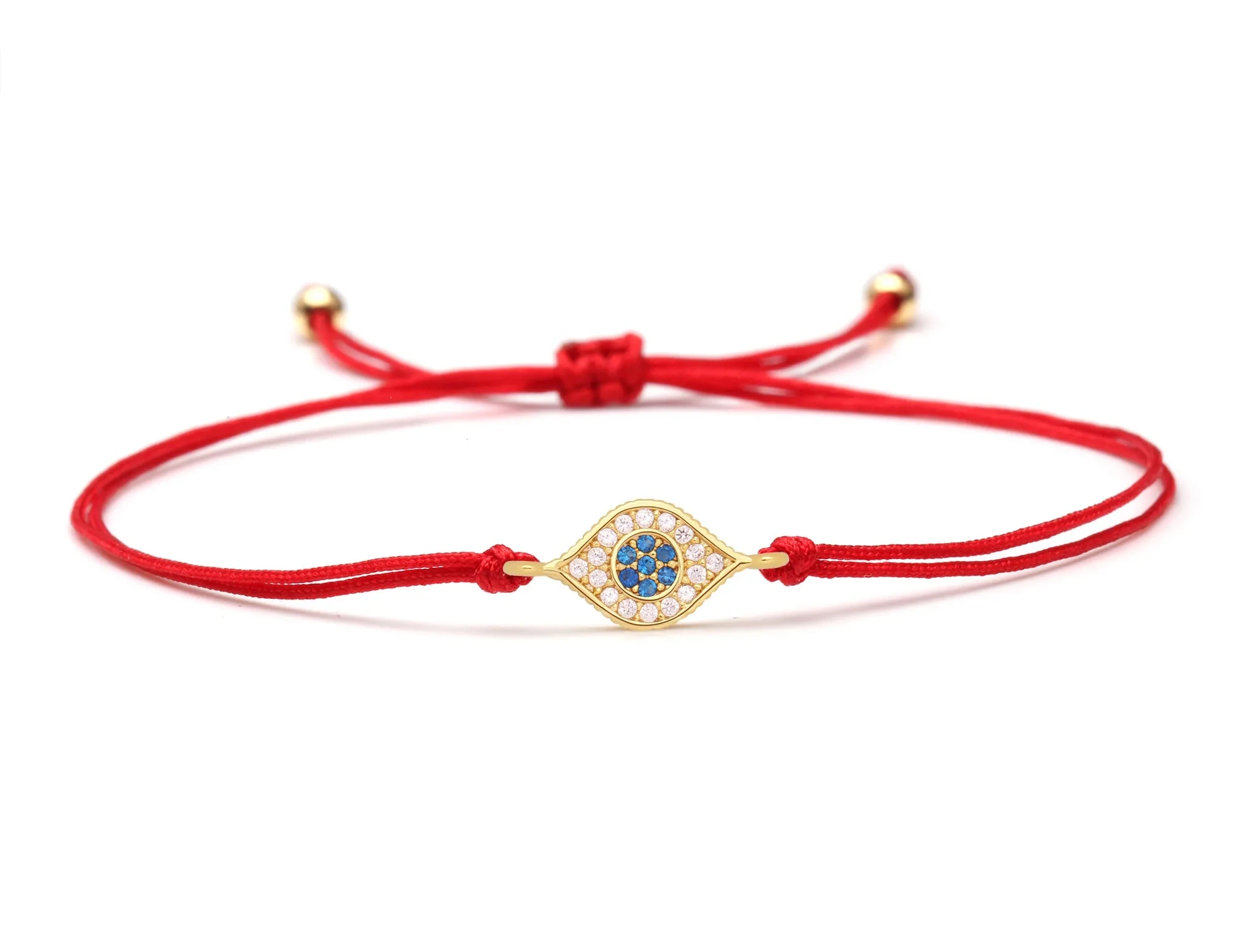 AAA Cubic Zirconia Crystal Gold-plated Brass CZ Evil Eye Lucky Charm Bracelet Women Wholesale Fashion Red String Jewelry Gift