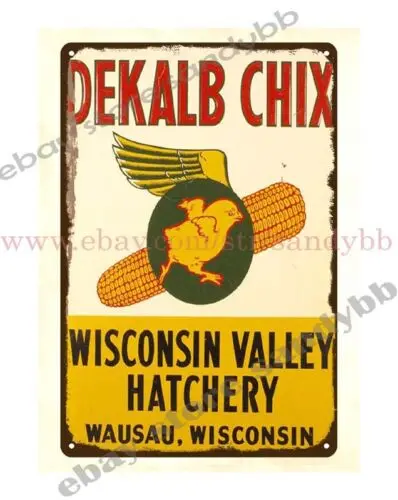 plaque wall hanging 1950s farm country DEKALB CHIX hatchery metal tin sign