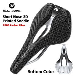 WEST BIKING Short Nose 3D Printed Bicycle Saddle Ultralight T800 Carbon Fiber MTB Road Bike Cushion Professional Racing Saddle
