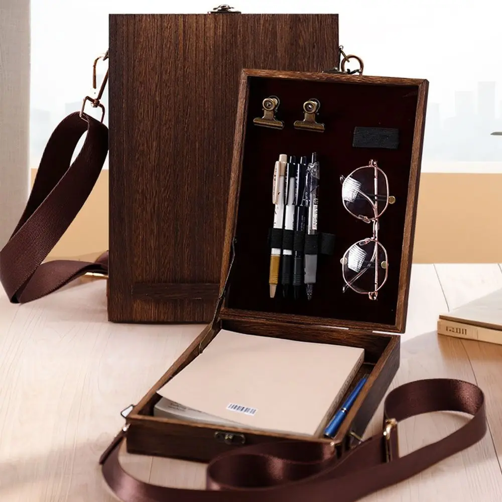 Sketch Box Wooden Writers Messenger Wood Box Handmade Portable Artist Tool Bag Retro Postman Bag Women Man view 5