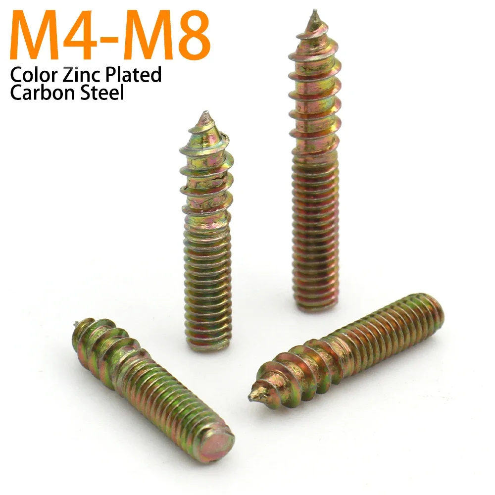 30/60pcs M4 M5 M6 M8 Color Zinc Plated Carbon Steel Double Ended Thread Lag Self Tapping Screw Fixing Screw Hanger Bolts