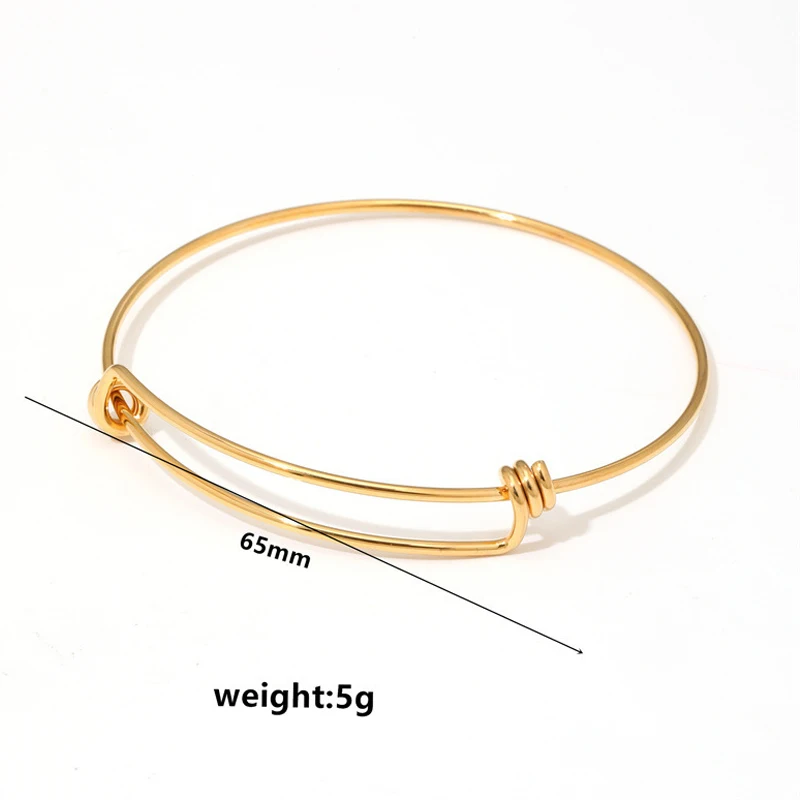 DLHP 65mm Stainless Steel Expandable Adjustable Wire Bangle & Bracelet 18K Gold Plated Braided Bangle Smooth Bangles Jewelry