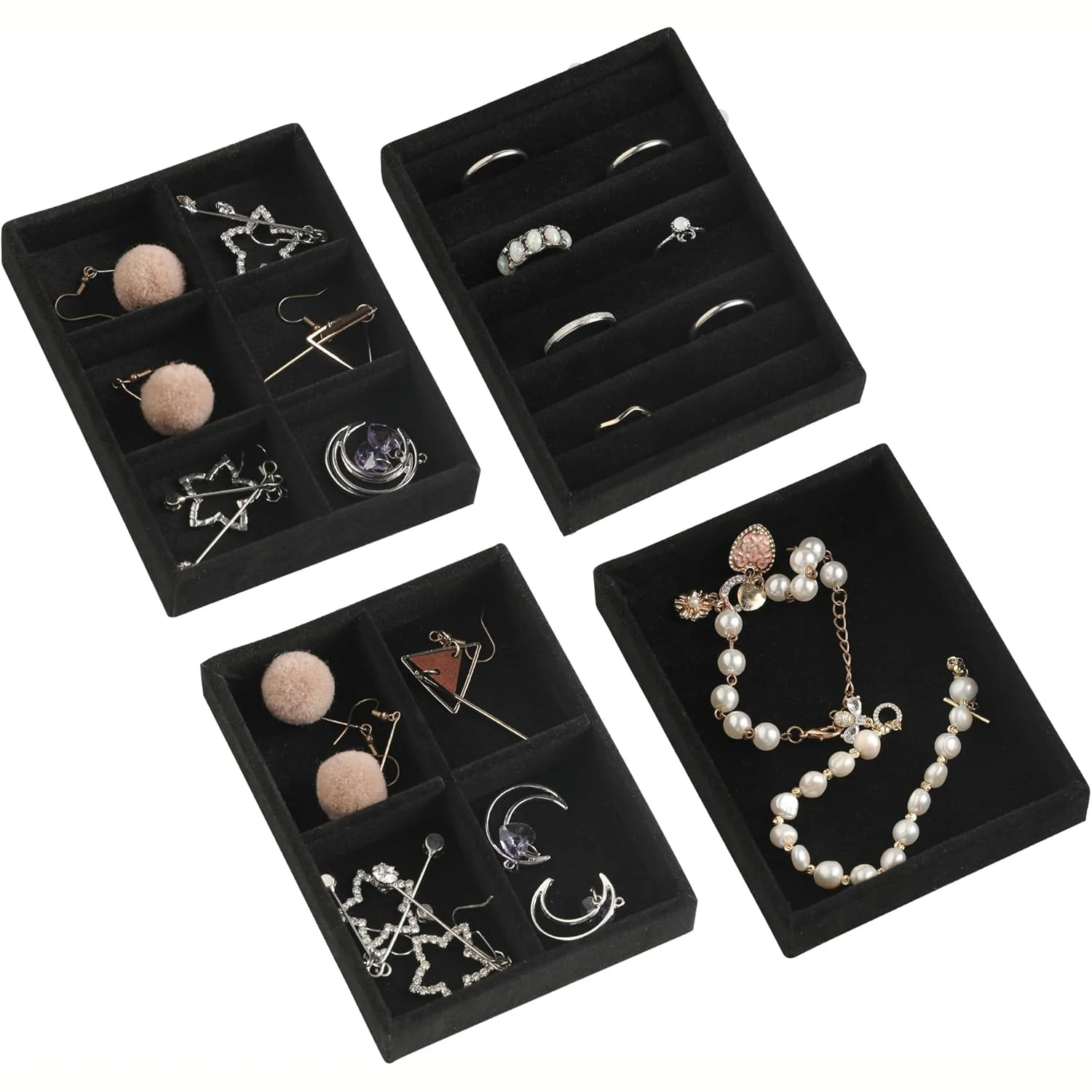 

Jewelry Organizer Velvet Jewelry Storage Tray Display Ring Bracelet Necklace Storage Box Showcase Drawer Organizer Trays