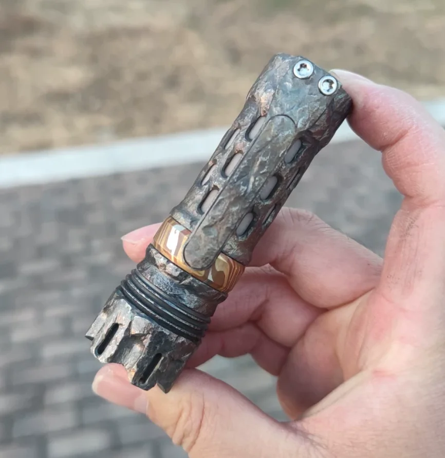 Used EDC Dense array flashlight titanium alloy Outdoor Tools Strong Light Torch Lamp Decompression Toy