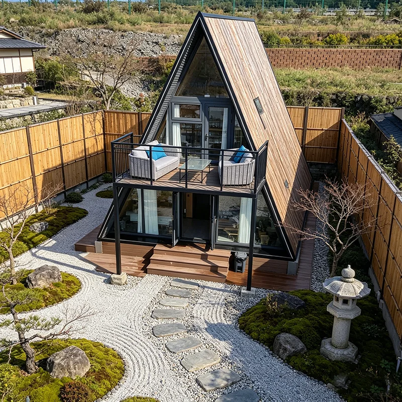Customized Luxury Modular Mobile Structure House Creative Sandwich Bedrooms Triangle Cabin Rustic Log Cottage  Country Villa