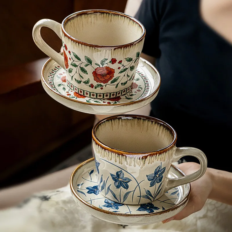 

Coffee Cup and Saucer Set, Creative Ceramic Latte Art Cups, High-end and Exquisite Household Mugs