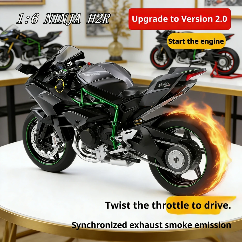 

Модель мотоцикла Kawasaki H2R1: 6-канальная, из металлического сплава, со звуковыми и световыми эффектами. Новогодний подарок, подарок на день рождения, игрушка для мальчика.