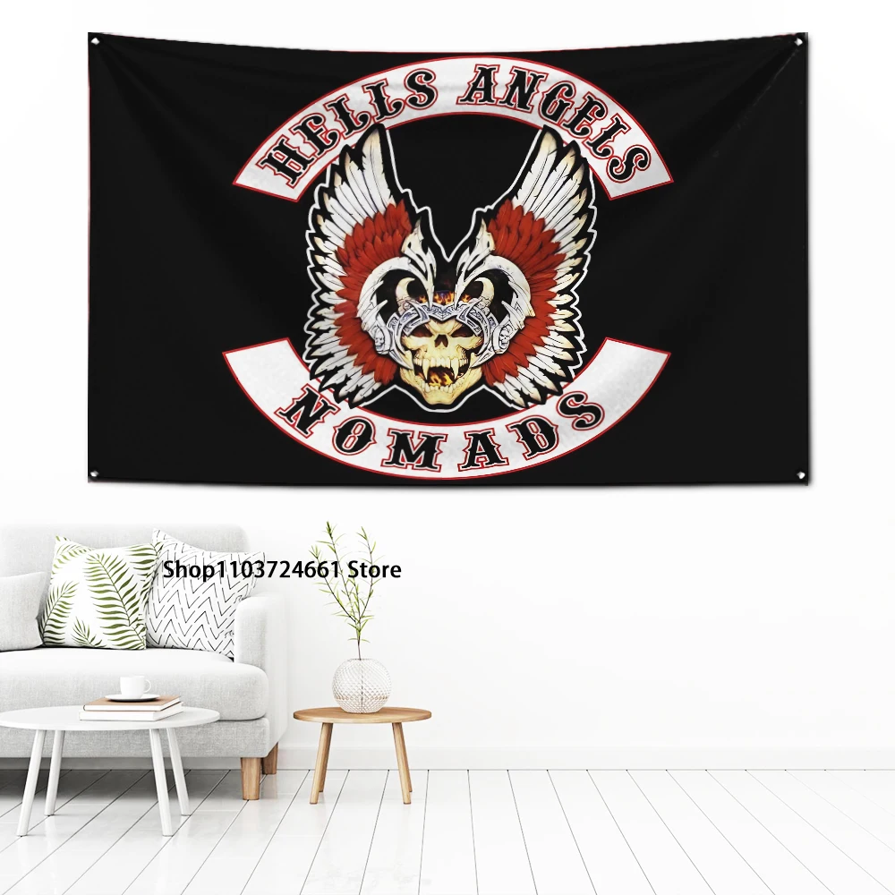 60x90cm Hells Angels MC Flag Polyester Digital Printing Banner for Garage Wall Art Out Door Decoration